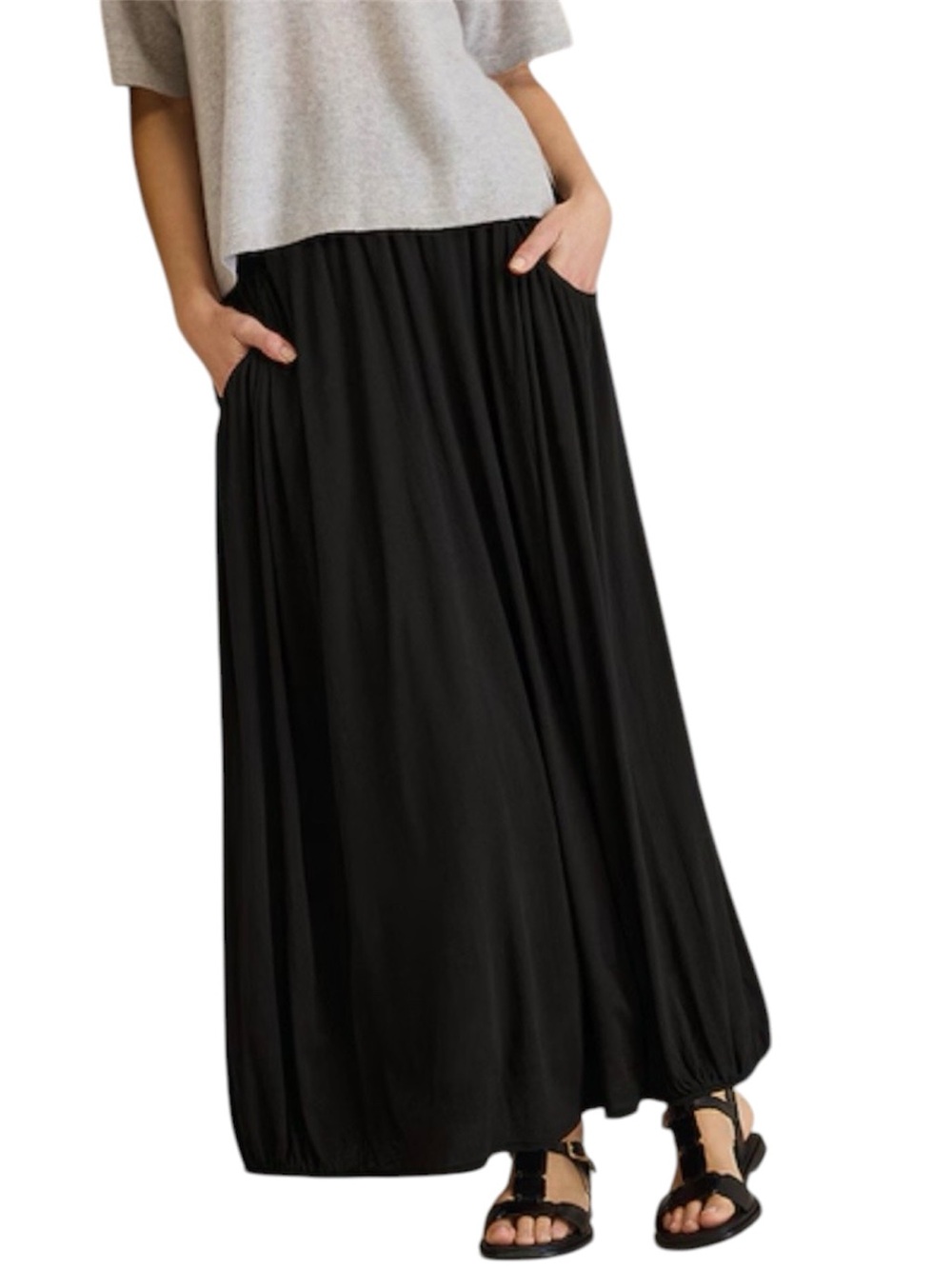 Garnet Hill Favorite Knit Black Maxi Skirt Stretchy Pockets Flowy Neutral Sz MP